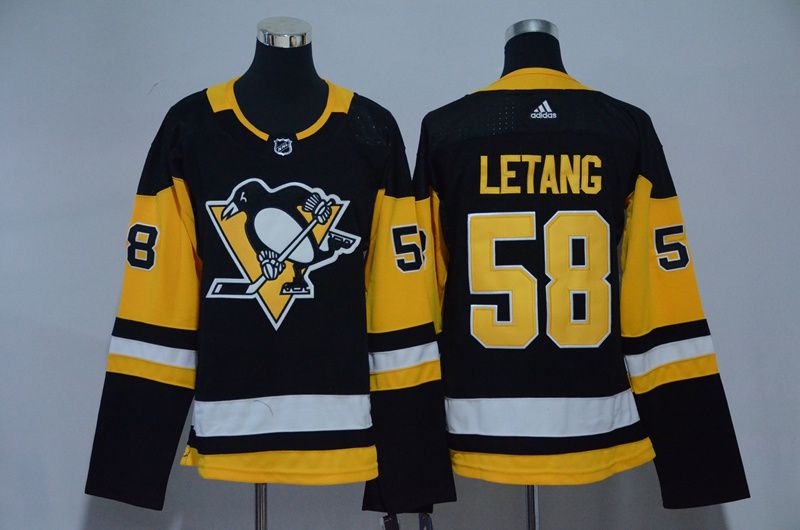 Women Pittsburgh Penguins 58 Letang Black Hockey Stitched Adidas NHL Jerseys